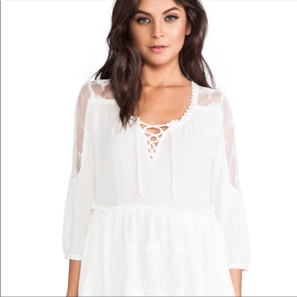 Free People Romance of the Rose Ivory Sheer Lacey Lace-Up Tunic Size XS - Picture 2 of 16